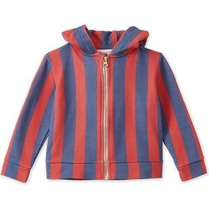 VILD HOUSE OF LITTLE  Striped Organic Cotton Zip Up Hoodie, Red/Blue 4-5
